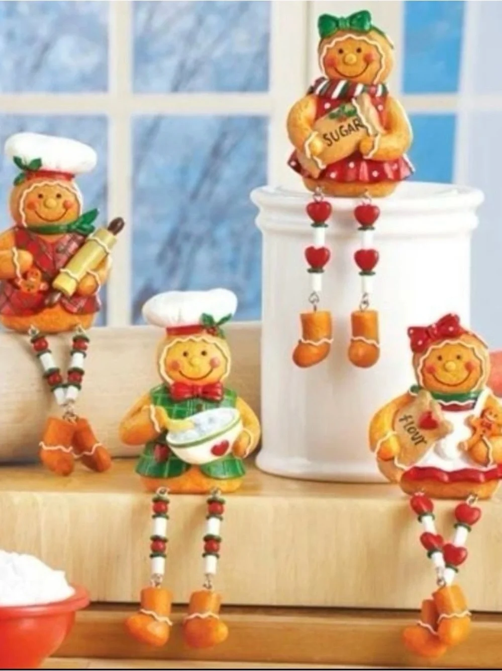 4pc ADORABLE Gingerbread Sitters For Canisters/Rae Dunn/Rolling Pins, & MORE